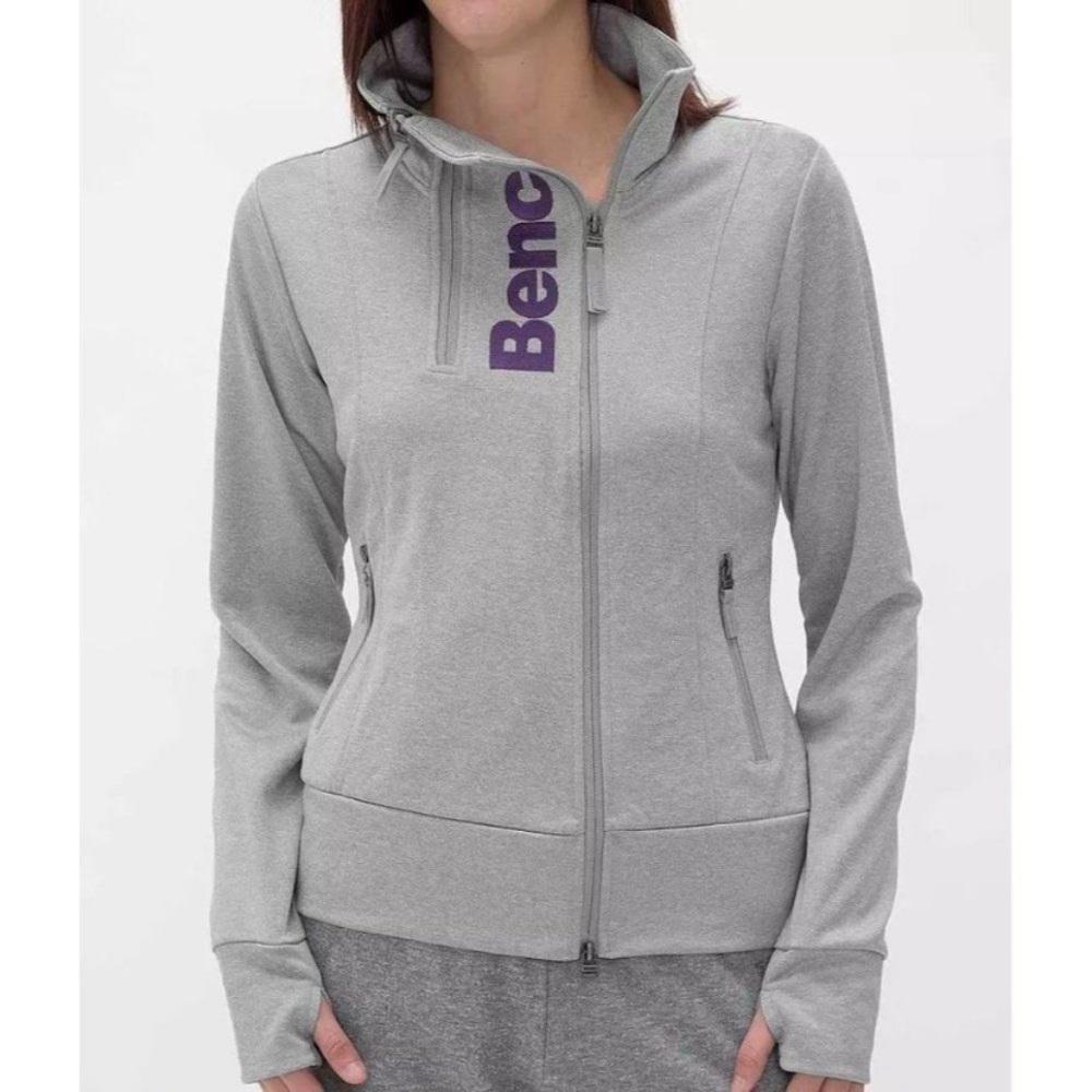 Bench | Light Heather Gray With Purple Embroidered Logo Track Jacket, Size Large